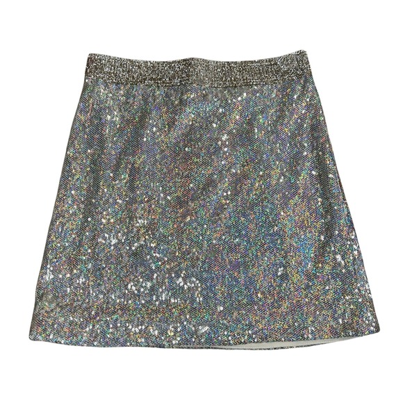 Forever 21 Dresses & Skirts - Forever 21 Womens Silver Holographic Sequin Mini Skirt Size Small Party Disco